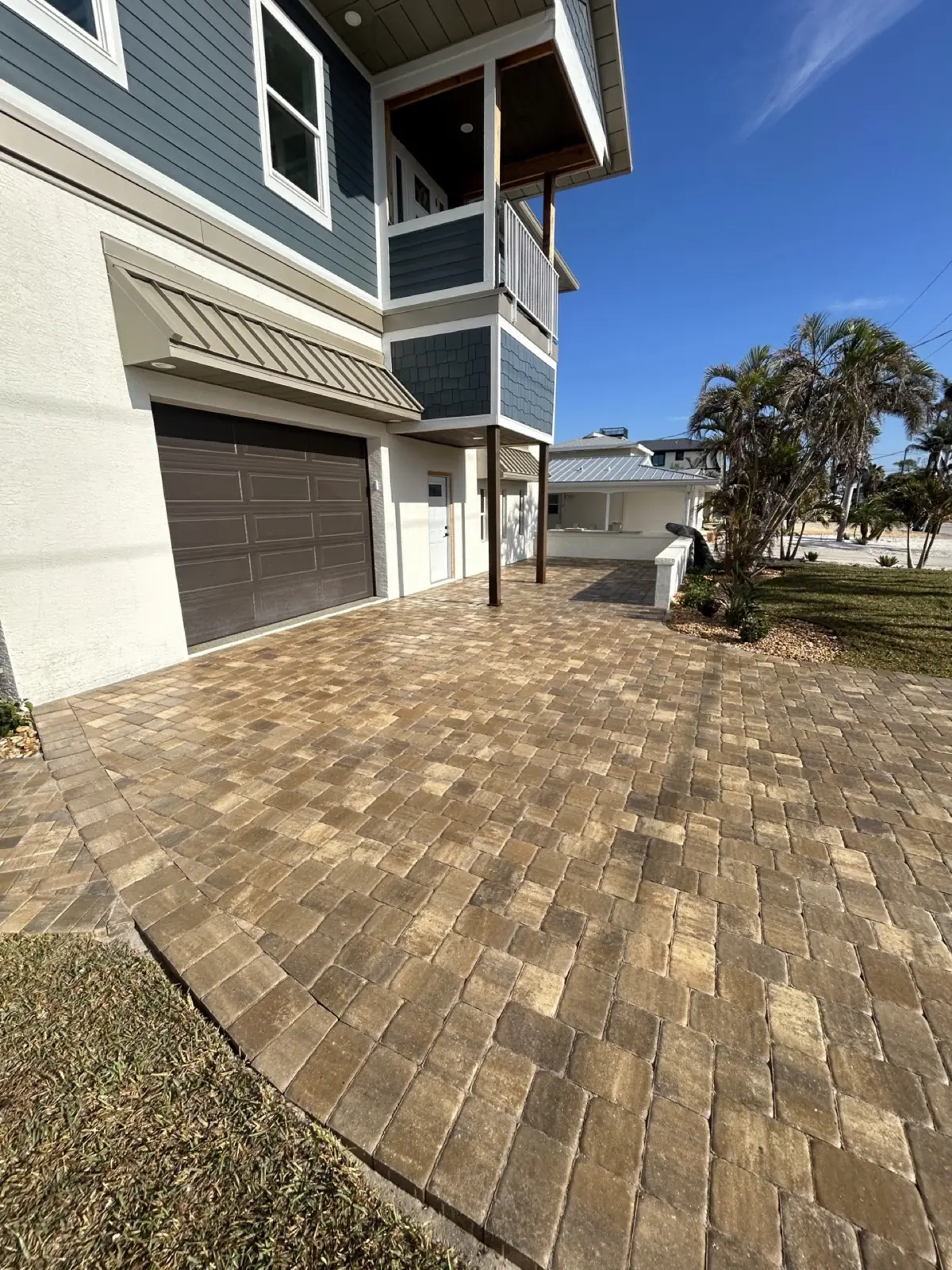 Multi tone paver driveway coastal home, Cape Coral, Florida, by Blue Collar Q