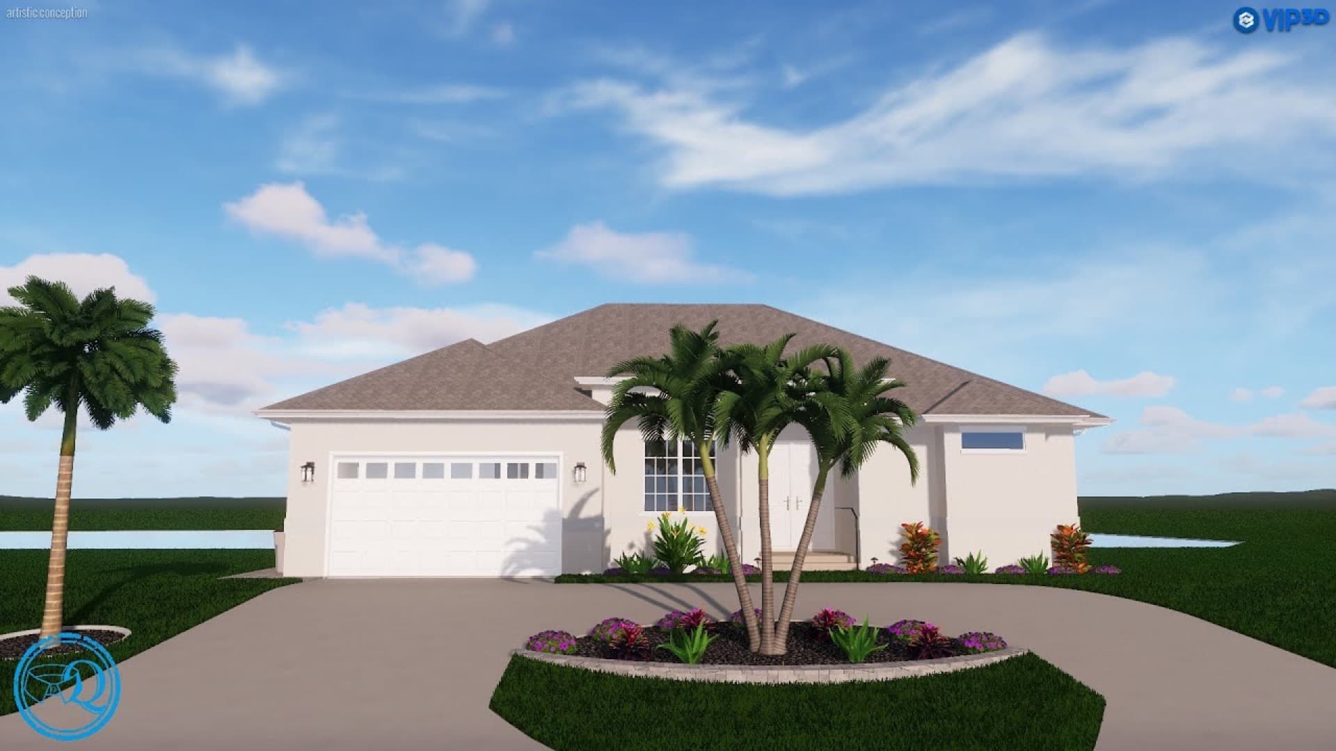 3d landscape render front yard palm design cape coral, 3D Design Studio by Blue Collar Q, Cape Coral FL